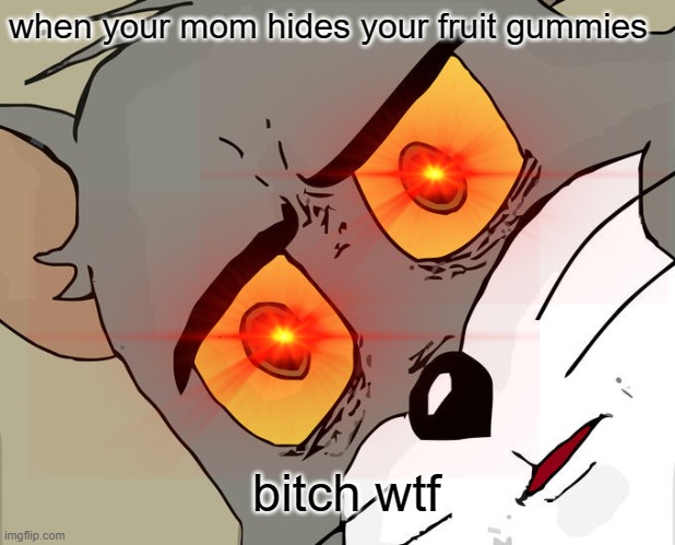 ME FRUIT GUMMIESSS | when your mom hides your fruit gummies; bitch wtf | image tagged in funny memes | made w/ Imgflip meme maker