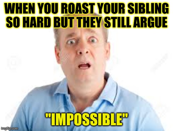 Fighting With Siblings Be Like: | WHEN YOU ROAST YOUR SIBLING SO HARD BUT THEY STILL ARGUE; "IMPOSSIBLE" | image tagged in arguing | made w/ Imgflip meme maker