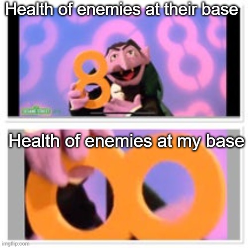 The Count 8 | Health of enemies at their base; Health of enemies at my base | image tagged in the count 8 | made w/ Imgflip meme maker