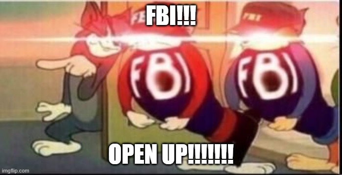 Tom sends fbi | FBI!!! OPEN UP!!!!!!! | image tagged in tom sends fbi | made w/ Imgflip meme maker