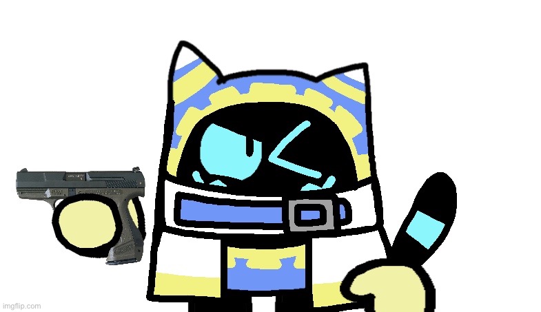 Magolor Bloo with a Gun | image tagged in magolor bloo with a gun | made w/ Imgflip meme maker