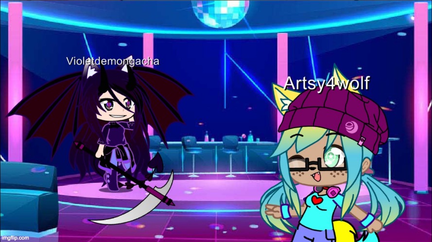 My cousin made this for us. (Violet is my cousins and Artsy is mine) | image tagged in gacha life,gacha,original character | made w/ Imgflip meme maker