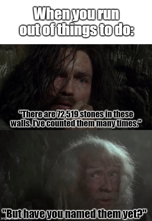 Running out of stuff to do | When you run out of things to do: | image tagged in count of monte cristo stones | made w/ Imgflip meme maker