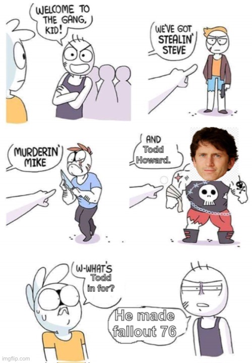 Unfeatured old meme I made. | image tagged in todd howard,fallout 76,is ass,lol | made w/ Imgflip meme maker