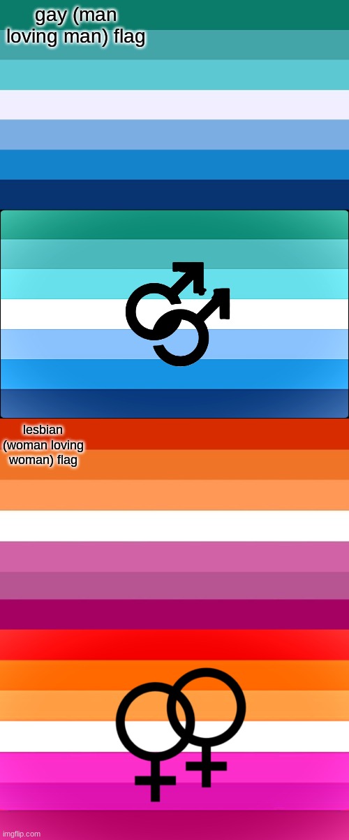 PRIDE FLAG EDITS!!! | gay (man loving man) flag; lesbian (woman loving woman) flag | image tagged in pride,flags,edit | made w/ Imgflip meme maker