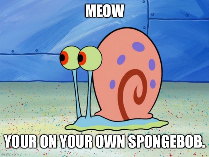 gary the snail | MEOW YOUR ON YOUR OWN SPONGEBOB. | image tagged in gary the snail | made w/ Imgflip meme maker