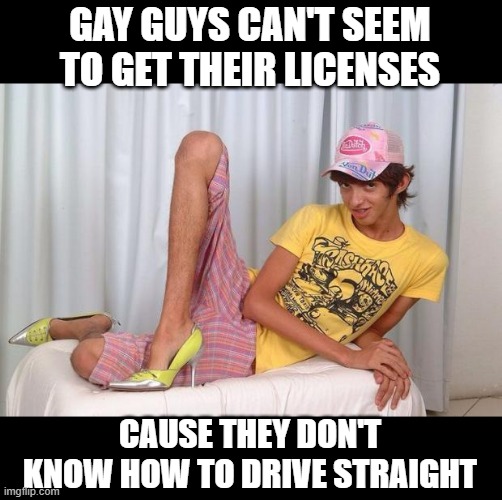 Swerve Too Much | GAY GUYS CAN'T SEEM TO GET THEIR LICENSES; CAUSE THEY DON'T KNOW HOW TO DRIVE STRAIGHT | image tagged in gay | made w/ Imgflip meme maker
