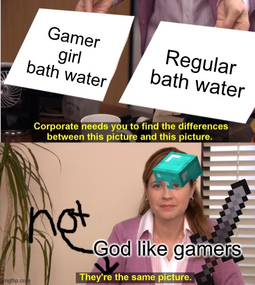 Just a quick meme | Gamer girl bath water; Regular bath water; God like gamers | image tagged in memes,they're the same picture | made w/ Imgflip meme maker