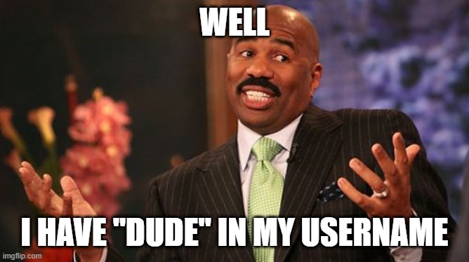 Steve Harvey Meme | WELL I HAVE "DUDE" IN MY USERNAME | image tagged in memes,steve harvey | made w/ Imgflip meme maker