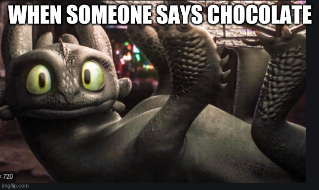 toothless | WHEN SOMEONE SAYS CHOCOLATE | image tagged in toothless | made w/ Imgflip meme maker