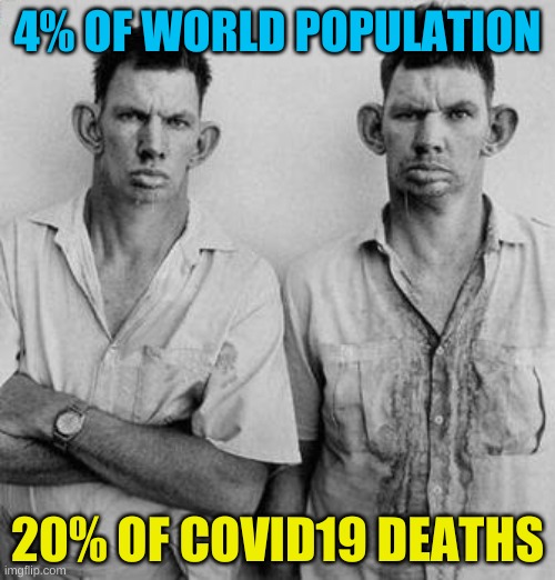 inbred murica covid | 4% OF WORLD POPULATION; 20% OF COVID19 DEATHS | image tagged in inbred trump voters | made w/ Imgflip meme maker