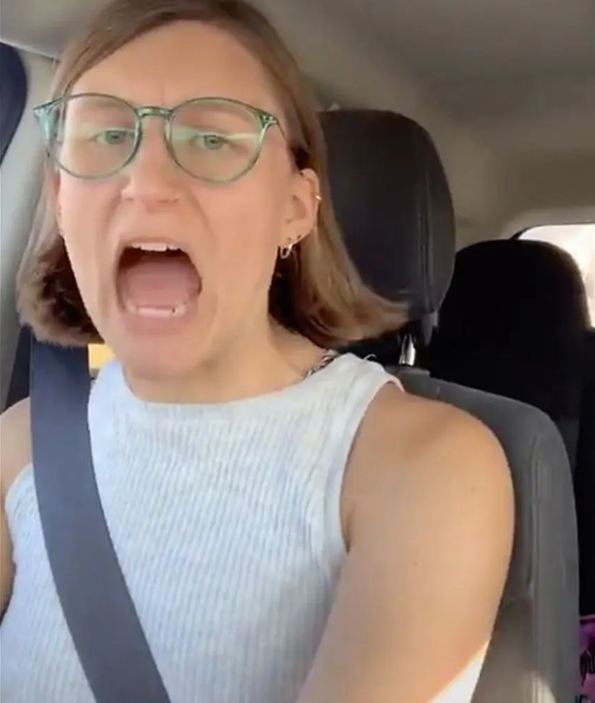 High Quality Unhinged Liberal Lunatic Idiot Woman Meltdown Screaming in Car Blank Meme Template