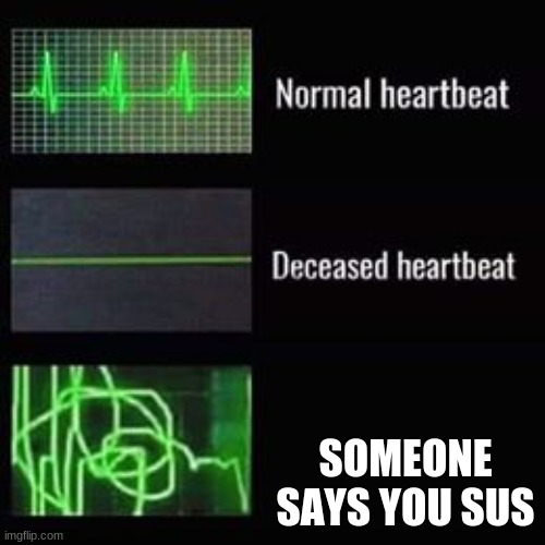 this is an among us meme | SOMEONE SAYS YOU SUS | image tagged in heartbeat rate,among us | made w/ Imgflip meme maker