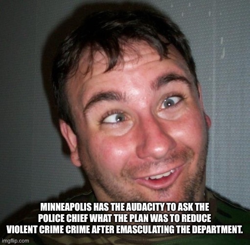 MINNEAPOLIS HAS THE AUDACITY TO ASK THE POLICE CHIEF WHAT THE PLAN WAS TO REDUCE VIOLENT CRIME CRIME AFTER EMASCULATING THE DEPARTMENT. | made w/ Imgflip meme maker
