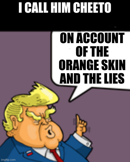 something you should know ... | I CALL HIM CHEETO; ON ACCOUNT OF THE ORANGE SKIN AND THE LIES | image tagged in 911trump | made w/ Imgflip meme maker