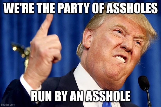 Donald Trump | WE'RE THE PARTY OF ASSHOLES RUN BY AN ASSHOLE | image tagged in donald trump | made w/ Imgflip meme maker