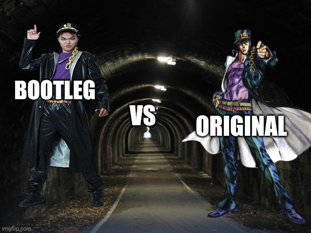 Bootleg jotaro vs original jotaro | BOOTLEG; ORIGINAL; VS | image tagged in tunnel,jojo's bizarre adventure,jojo meme | made w/ Imgflip meme maker
