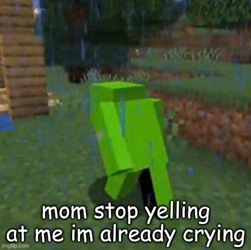 sad dream in the rain | mom stop yelling at me im already crying | image tagged in sad dream,meme,minecraft,rain | made w/ Imgflip meme maker