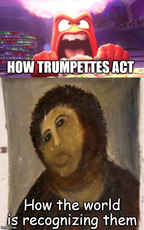 HOW TRUMPETTES ACT; How the world is recognizing them | image tagged in inside out anger,potato jesus | made w/ Imgflip meme maker