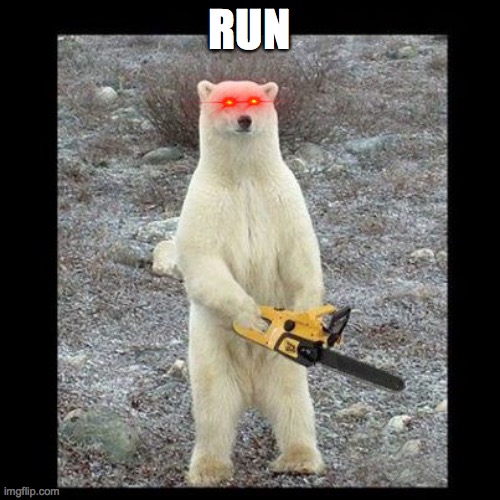 Chainsaw Bear | RUN | image tagged in memes,chainsaw bear | made w/ Imgflip meme maker