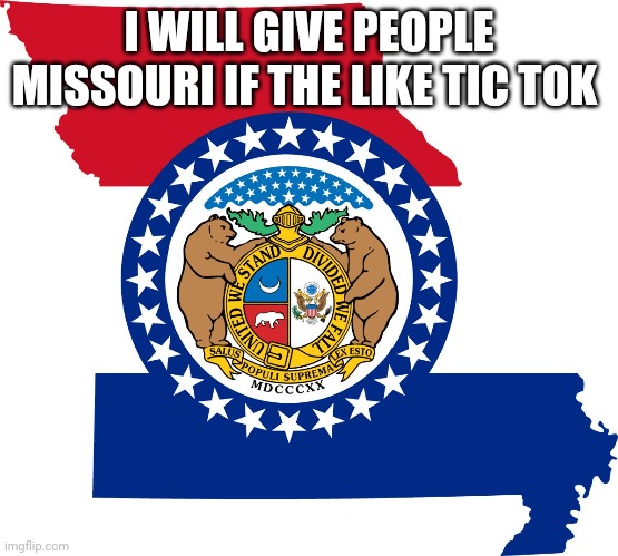 missouri | I WILL GIVE PEOPLE MISSOURI IF THE LIKE TIC TOK | image tagged in missouri | made w/ Imgflip meme maker