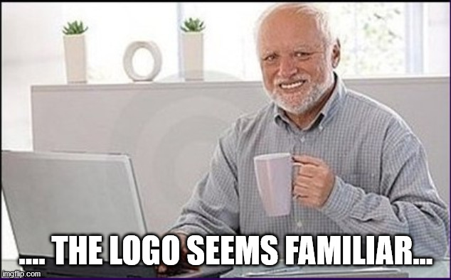 Old guy computer | .... THE LOGO SEEMS FAMILIAR... | image tagged in old guy computer | made w/ Imgflip meme maker