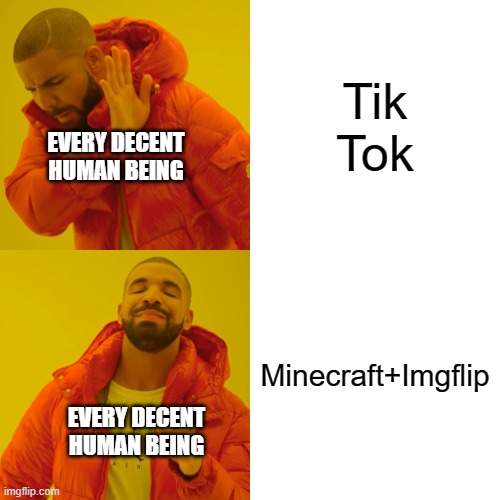 facts | Tik Tok; EVERY DECENT HUMAN BEING; Minecraft+Imgflip; EVERY DECENT HUMAN BEING | image tagged in memes,drake hotline bling | made w/ Imgflip meme maker