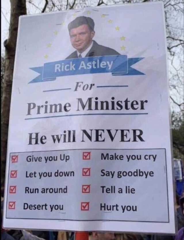 High Quality Rick Astley prime minister Blank Meme Template