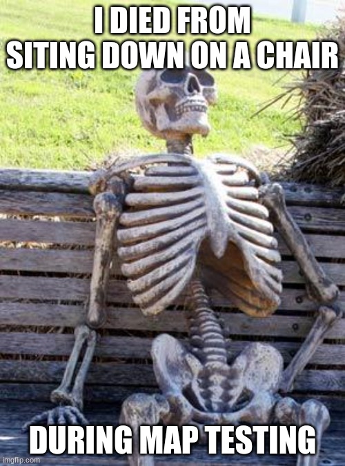 school | I DIED FROM SITING DOWN ON A CHAIR; DURING MAP TESTING | image tagged in memes,waiting skeleton | made w/ Imgflip meme maker