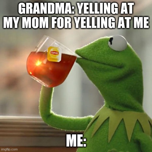 But That's None Of My Business | GRANDMA: YELLING AT MY MOM FOR YELLING AT ME; ME: | image tagged in memes,but that's none of my business,kermit the frog | made w/ Imgflip meme maker