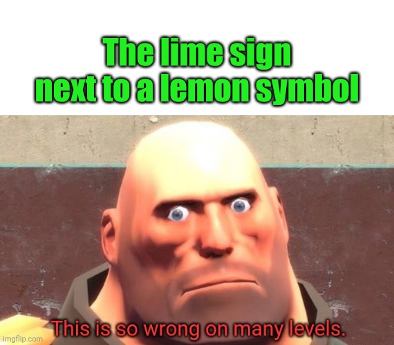 Meme from comments: The lime sign next to a lemon symbol | The lime sign next to a lemon symbol | image tagged in this is so wrong on many levels,memes,meme,meme comments | made w/ Imgflip meme maker