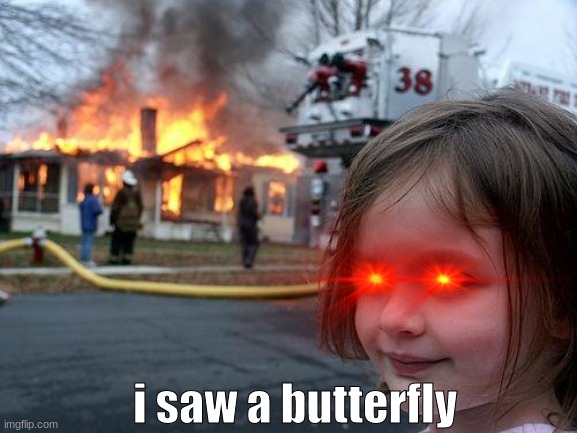 Disaster Girl Meme | i saw a butterfly | image tagged in memes,disaster girl | made w/ Imgflip meme maker