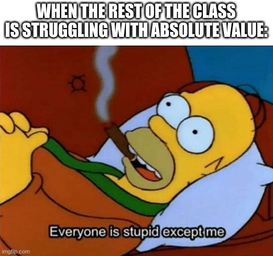 the easiest thing in the history of math | WHEN THE REST OF THE CLASS IS STRUGGLING WITH ABSOLUTE VALUE: | image tagged in everyone is stupid except me | made w/ Imgflip meme maker