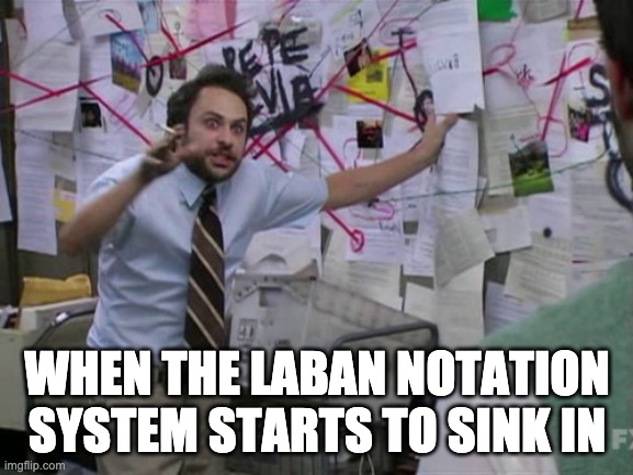Laban Notation, Somatic Movement | WHEN THE LABAN NOTATION SYSTEM STARTS TO SINK IN | image tagged in charlie day,somatic movement,laban notation,dance | made w/ Imgflip meme maker