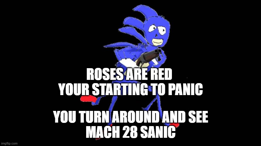 lol | ROSES ARE RED 
YOUR STARTING TO PANIC; YOU TURN AROUND AND SEE
MACH 28 SANIC | image tagged in funny,funny meme,lol,sanic | made w/ Imgflip meme maker