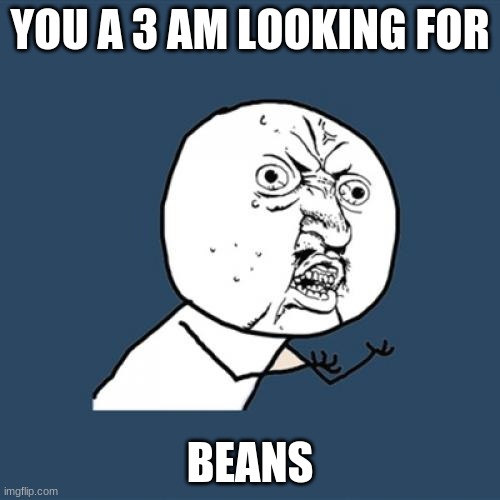 Y U No | YOU A 3 AM LOOKING FOR; BEANS | image tagged in memes,y u no | made w/ Imgflip meme maker