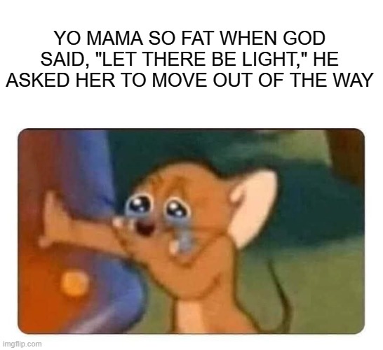 Yo Mama so Fat | YO MAMA SO FAT WHEN GOD SAID, "LET THERE BE LIGHT," HE ASKED HER TO MOVE OUT OF THE WAY | image tagged in jerry | made w/ Imgflip meme maker