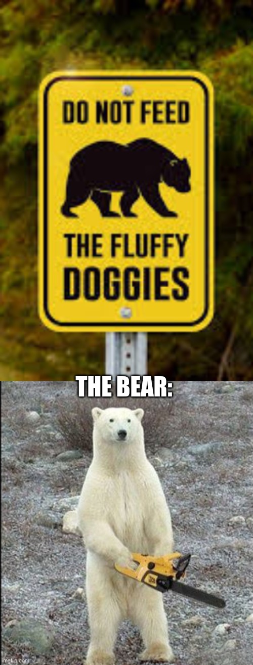 lol, bear is coming for the person that made this sign | THE BEAR: | image tagged in memes,chainsaw bear | made w/ Imgflip meme maker