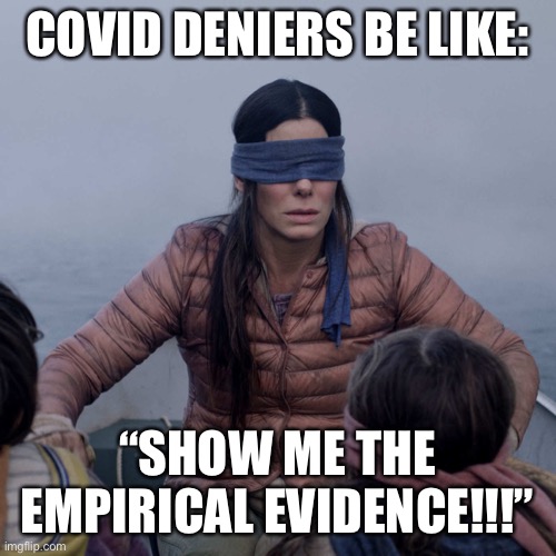 Bird Box Meme | COVID DENIERS BE LIKE:; “SHOW ME THE EMPIRICAL EVIDENCE!!!” | image tagged in memes,bird box | made w/ Imgflip meme maker