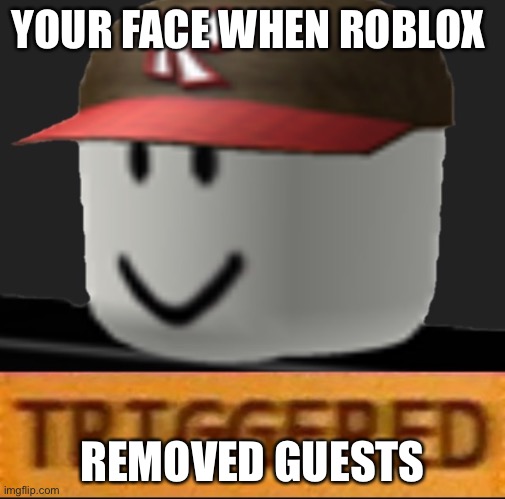 Roblox Triggered |  YOUR FACE WHEN ROBLOX; REMOVED GUESTS | image tagged in roblox triggered | made w/ Imgflip meme maker
