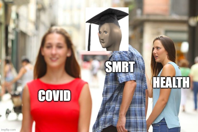 covid, not health...smrt | SMRT; HEALTH; COVID | image tagged in memes,distracted boyfriend,smrt,covid,health | made w/ Imgflip meme maker