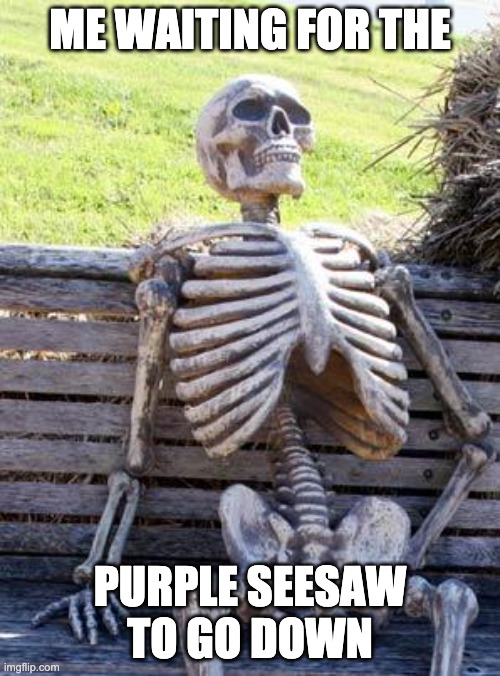 Truth | ME WAITING FOR THE; PURPLE SEESAW TO GO DOWN | image tagged in memes,waiting skeleton | made w/ Imgflip meme maker