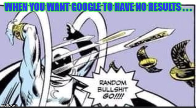 Google stuff | WHEN YOU WANT GOOGLE TO HAVE NO RESULTS . . . | image tagged in random bullshit go | made w/ Imgflip meme maker
