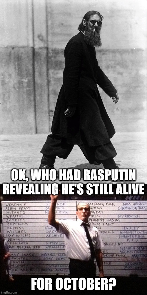 Rasputin alive bingo card | OK, WHO HAD RASPUTIN REVEALING HE'S STILL ALIVE; FOR OCTOBER? | image tagged in 2020 | made w/ Imgflip meme maker