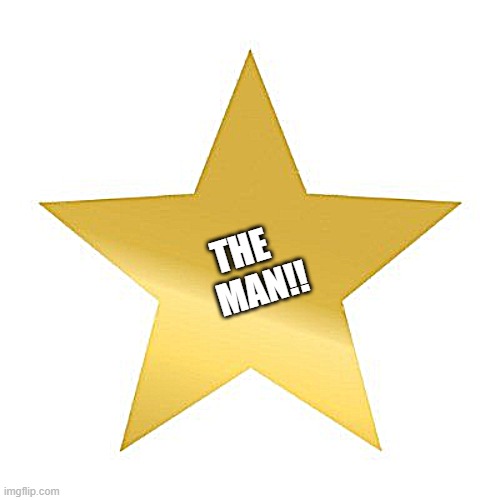 The Man Gold Star | THE   
MAN!! | image tagged in gold star effort | made w/ Imgflip meme maker