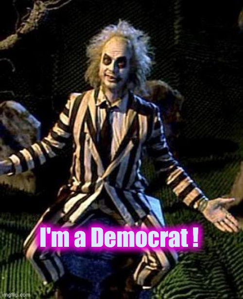 Beetlejuice | I'm a Democrat ! | image tagged in beetlejuice | made w/ Imgflip meme maker