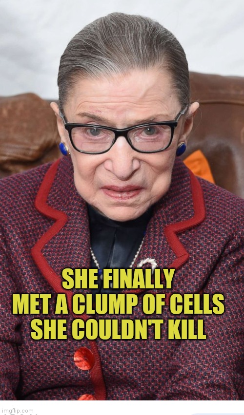 Ruthie | SHE FINALLY MET A CLUMP OF CELLS SHE COULDN'T KILL | image tagged in ruthie | made w/ Imgflip meme maker