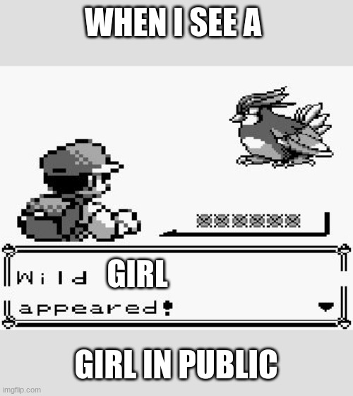 pokemon appears | WHEN I SEE A; GIRL; GIRL IN PUBLIC | image tagged in pokemon appears | made w/ Imgflip meme maker