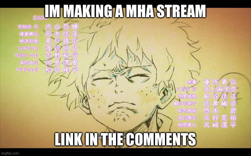 My hero accidentia | IM MAKING A MHA STREAM; LINK IN THE COMMENTS | image tagged in my hero accidentia,mha,bnha,streams,join it | made w/ Imgflip meme maker
