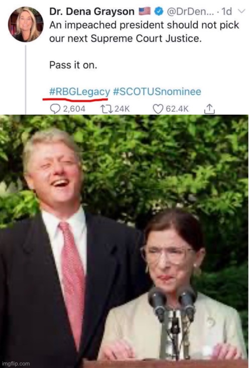 Ain’t they a cute couple | image tagged in ruth bader ginsburg,bill clinton,politics lol,supreme court | made w/ Imgflip meme maker